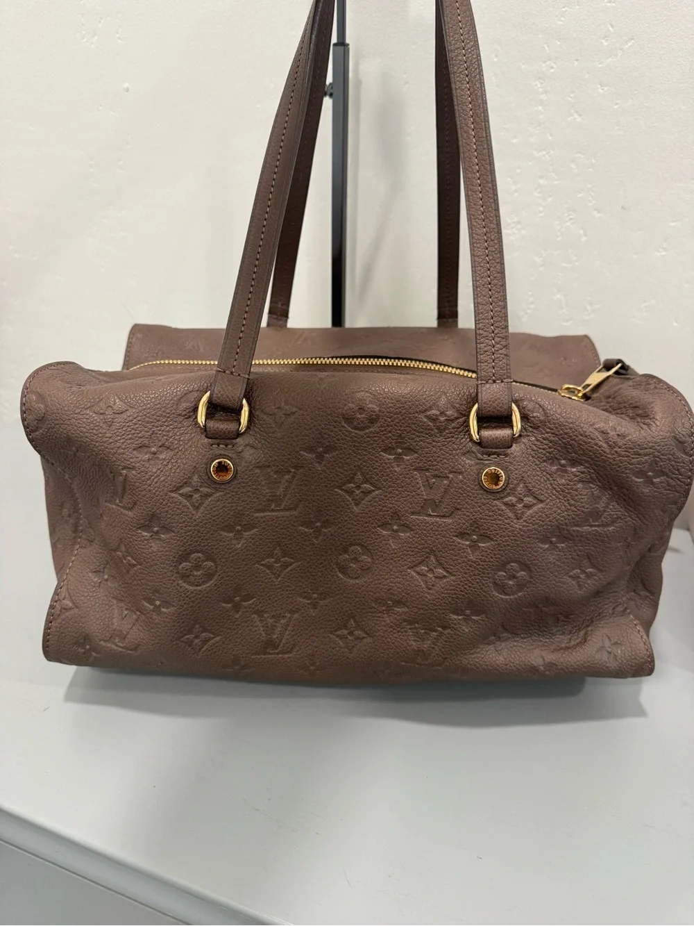 Louis Vuitton Inspiree Taupe Brown Shoulder Bag with Gold Hardware